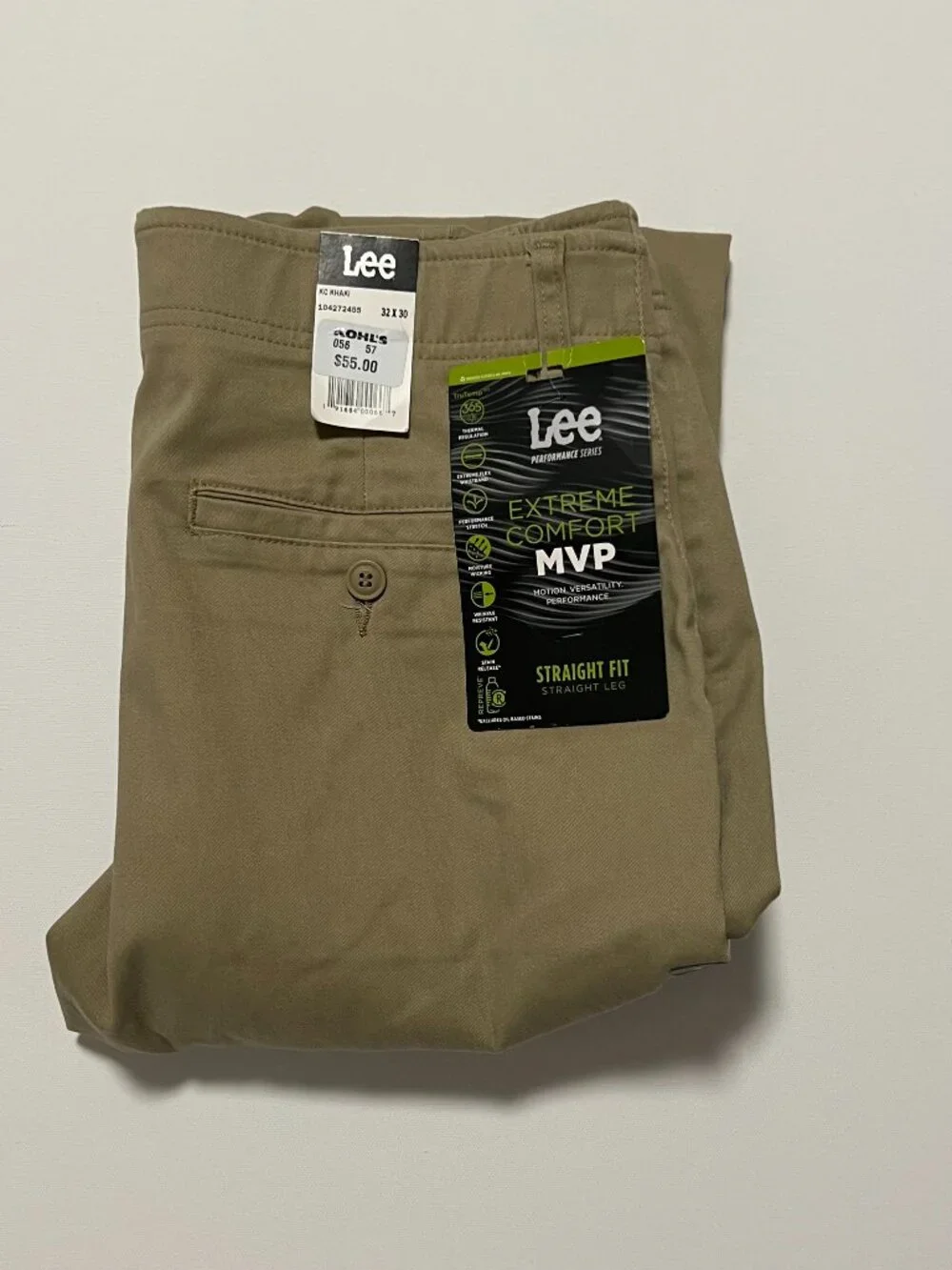 Lee Extreme Motion Pants *NWT Straight Fit Casual Comfort Beige Men's size 32x30